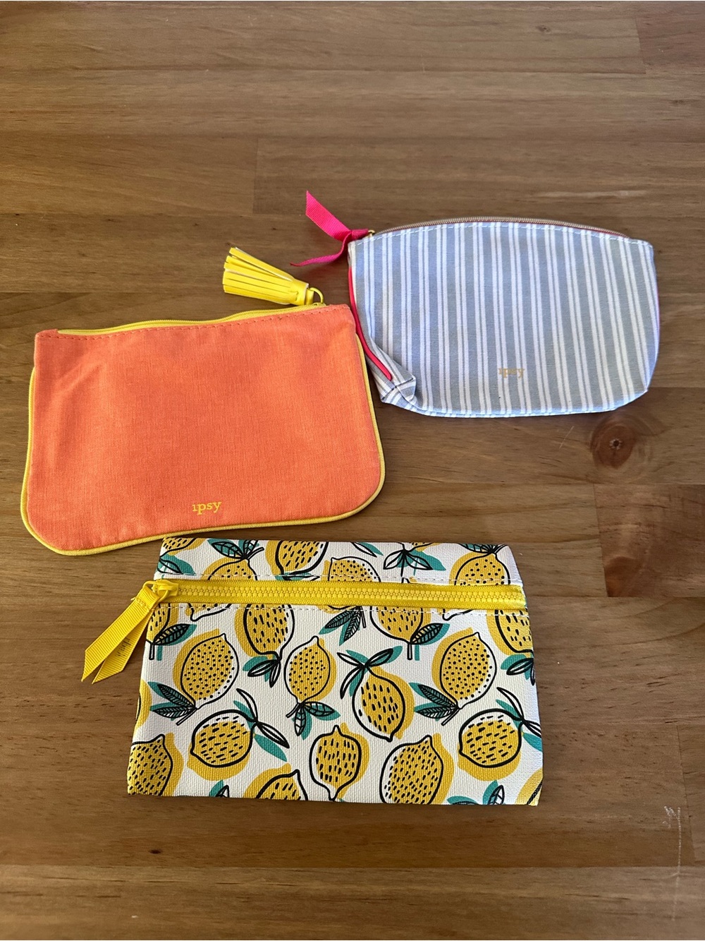 Bundle (3) ipsy Orange Canvas Pouch with Yellow Trim and Tassel